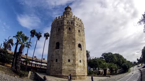 Stadtzentrum-von-Sevilla-Torre-Del-Oro-Turm-Zeitraffer