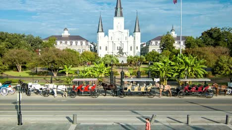 Escena-de-Nueva-Orleans,-de-Jackson-Square-y-la-Catedral-de-St.-Louis