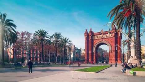 Barcelona-Sonne-Licht-Bogen-de-Triomf-Panorama-\"-4-k-Zeitraffer-Spanien