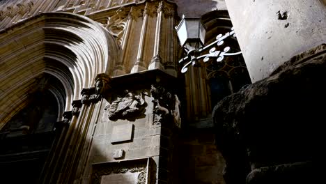 Low-angle-shot-of-a-catholic-cathedral-in-the-Gothic-quarter-of-Barcelona