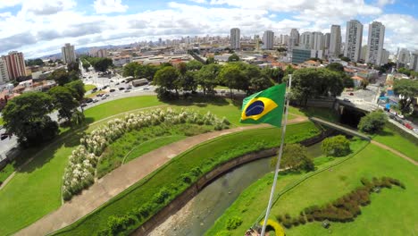 Brazilian-Flag-on-Ipiranga,-Sao-Paulo,-Brazil