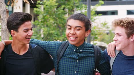 Portrait-Of-Male-High-School-Students-Outside-College-Buildings