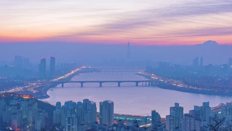 Zeitraffer-von-Seoul-City-Skyline,-Südkorea