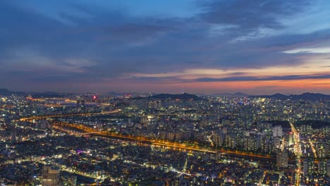 Zeitraffer-von-Seoul-City-Skyline,-Südkorea