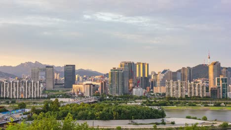 Zeitraffer-von-Seoul-City-Skyline,-Südkorea