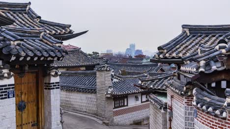 Timelapse-en-Bukchon-hanok-village-en-Seúl,-Corea-del-sur