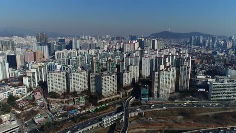 Aerial-of-Seoul,-South-Korea