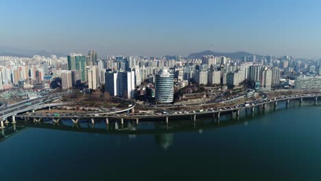 Aerial-of-Seoul,-South-Korea