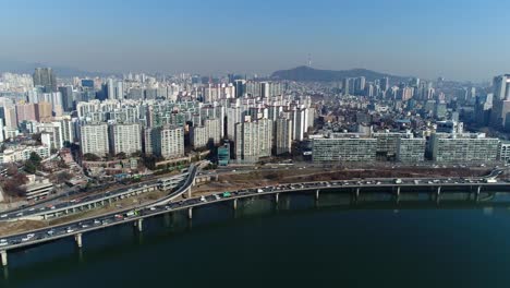 Aerial-of-Seoul,-South-Korea