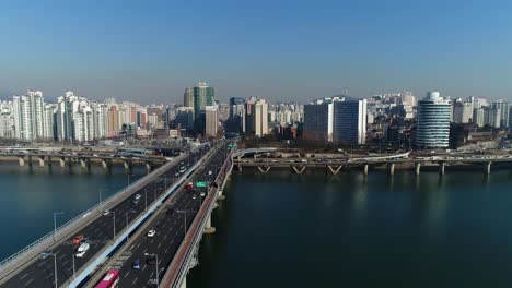 Aerial-of-Seoul,-South-Korea