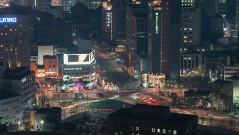 Seúl,-Corea,-Timelapse---el-tráfico-de-la-ciudad-por-la-noche-en-la-capital-de-Corea