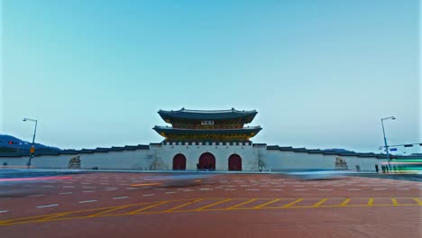 Zeitraffer-schöne-Architektur-Gyeongbokgung-Palast-in-Seoul-Südkorea