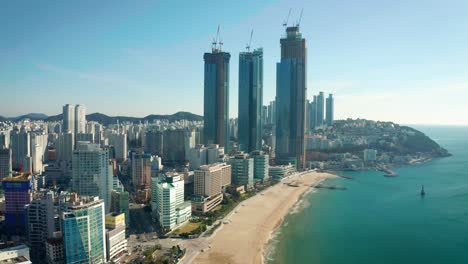 Aerial-view-of-Busan-haeundae-beach,-Busan-city