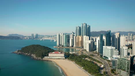 Aerial-view-of-Busan-haeundae-beach,-Busan-city