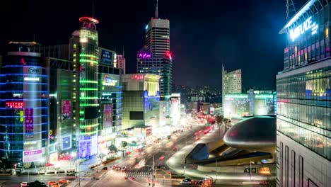 Noche-de-la-ciudad-de-Seúl-Timelapse-de-la-zona-de-compras