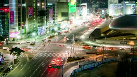 Seoul-City-Nacht-Verkehr-Zeitraffer