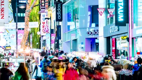 Stadt-Seoul-Myeong-Dong-Shopping-Bereich-Nacht-Timelpase