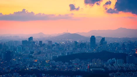 Zeitraffer-von-Seoul-City-Skyline,-Südkorea