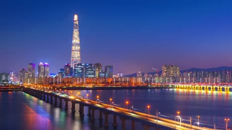 Timelapse-de-la-ciudad-de-Seúl,-Korea.Zoom-del-sur-en