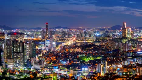 Zeitraffer-von-Seoul-City-Skyline,-Südkorea