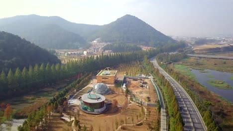 Aerial-view-of-countryside-in-autumn-Korea