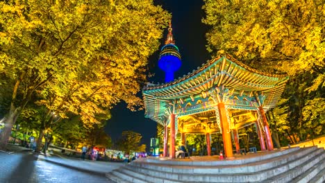 4K,-Time-lapse-view-of-Seoul-Tower-in-autumn-at-Night-landmark-of-Seoul-city-South-Korea