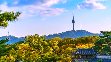 4K-Time-lapse-view-of-Seoul-Tower-in-autumn-landmark-of-Seoul-city-South-Korea