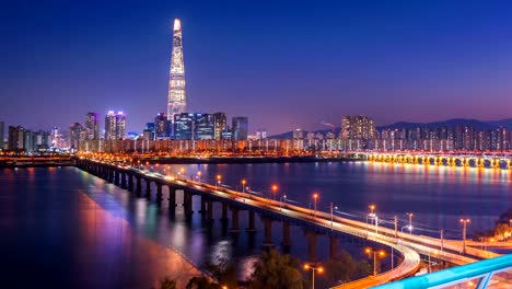 Zeitraffer-von-Seoul-City-Skyline,-Südkorea.