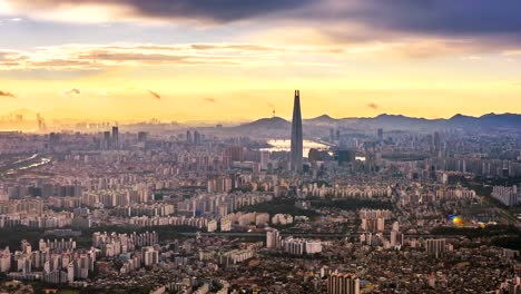 Zeitraffer-von-Seoul-City-Skyline,-Südkorea.