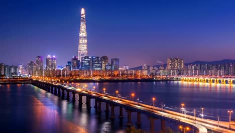 Zeitraffer-von-Seoul-City-Skyline,-Südkorea.