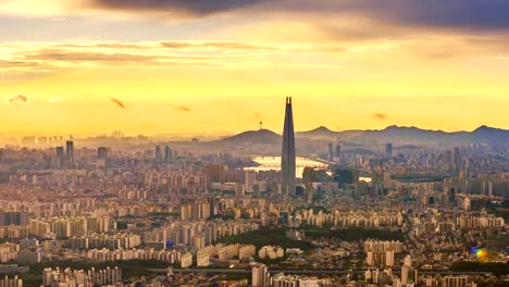 Zeitraffer-von-Seoul-City-Skyline,-Südkorea.