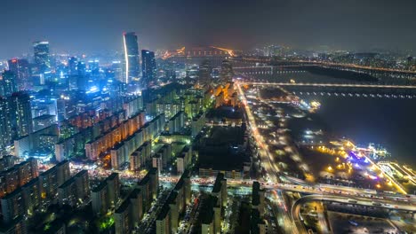 Zeitraffer-von-Seoul-City-Skyline,-Südkorea.