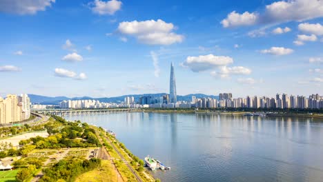 Zeitraffer-von-Seoul-City-Skyline,-Südkorea.