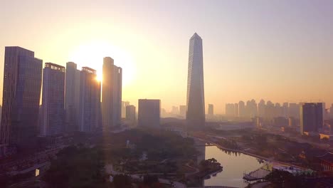 High-angle-view-sunlight-at-Incheon-city-of-South-Korea