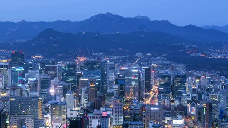 Ciudad-de-Seúl-y-Torre-de-Lotte,-Corea-del-sur.-Lapso-de-tiempo-4k