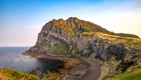 Seongsan-Ilchulbong-Timelapse,-Zeitraffer-Insel-Jeju,-Südkorea-4K