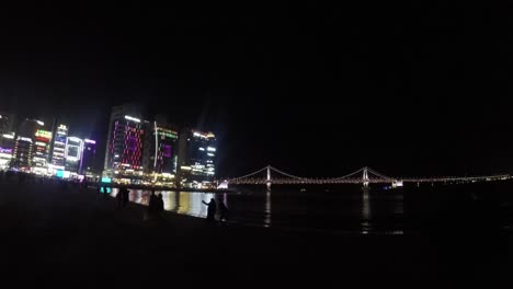 Night-View-of-Gwanganlli-Beach,-Haeundae,-Busan,South-Korea,-Asia