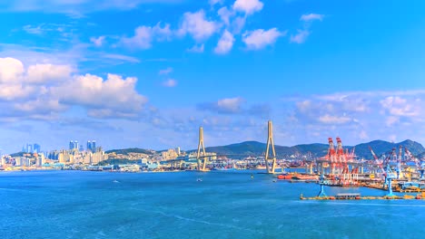 4-K.-Time-Lapse-Brücke-und-Hafen-in-Busan-City-von-Südkorea