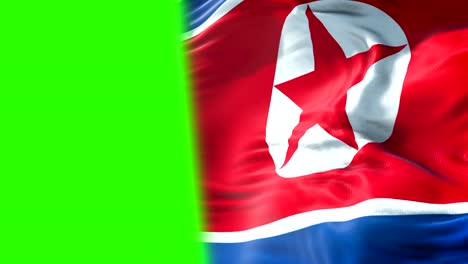 Corea-del-norte-bandera-saludando-fondo-de-tela-de-textura,-crisis-del-norte-y-Corea-del-sur,-el-concepto-de-guerra-bomba-nuclear-riesgo-Coreano,-con-clave-pantalla-verde-chroma