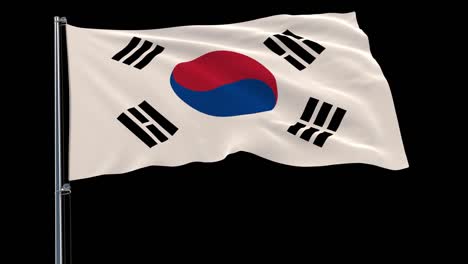 Isolate-flag-of-South-Korea-on-a-flagpole-fluttering-in-the-wind-on-a-transparent-background,-3d-rendering,-4k-prores-4444-footage-with-alpha-transparency.