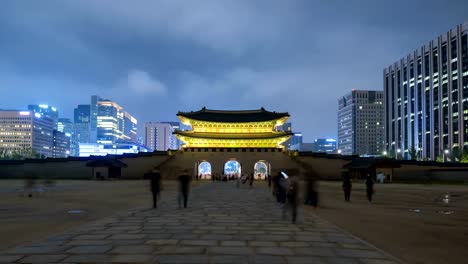 Zeitraffer-der-Gyeongbokgung-Palast-in-Seoul,-Südkorea