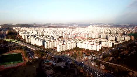 Vista-aérea-del-atardecer-del-parque-industrial.-Incheon,-Seúl,-Corea