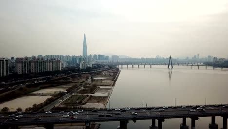 Aerial-view-at-Seoul-City-Skyline-,South-Korea