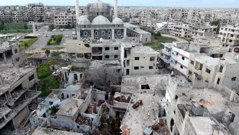 Aerial-view-over-houses-after-bombing