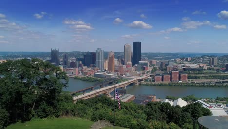 Wide-Aerial-Establishing-Shot-Of-Pittsburgh-Skyline