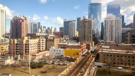 Chicago-Cityscape-Time-Lapse.-West-Loop,-Downtown-neighborhood.