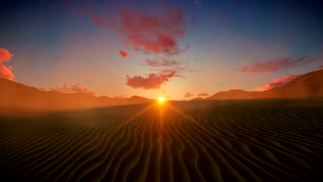 Desert-against-beautiful-sunset,-timelapse-clouds-4K