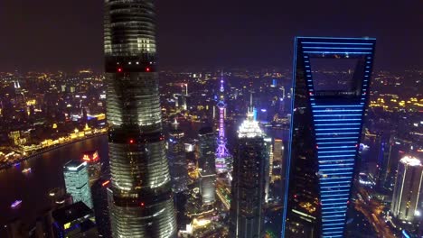 AERIAL-shot-of-Shanghai-cityscape-and-skyline-at-night/Shanghai,China