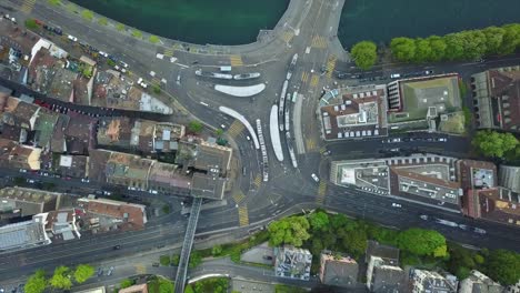 day-time-zurich-city-center-river-bay-traffic-crossroad-aerial-down-view-4k-switzerland