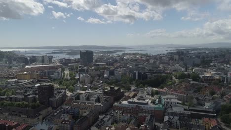 Aerial-Views-over-Downtown-Oslo,-Norway